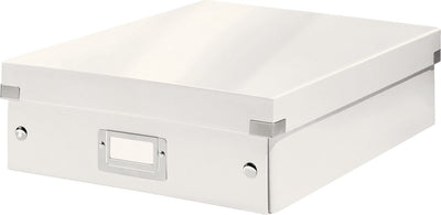 Leitz wow click store medium-sized storage box - 85% recycled cardboard - space-saving sorting box with compartments - 28.1 x 10 x 37 cm (WxHxD) - white