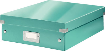 Caja de almacenamiento mediana Leitz wow click store - 85% cartón reciclado - caja clasificadora con compartimentos que ahorra espacio - 28,1 x 10 x 37 cm (ancho x alto x profundidad) - azul hielo