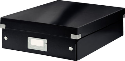 Caja de almacenamiento mediana Leitz wow click store - 85% cartón reciclado - caja clasificadora que ahorra espacio con compartimentos - 28,1 x 10 x 37 cm (ancho x alto x profundidad) - negro