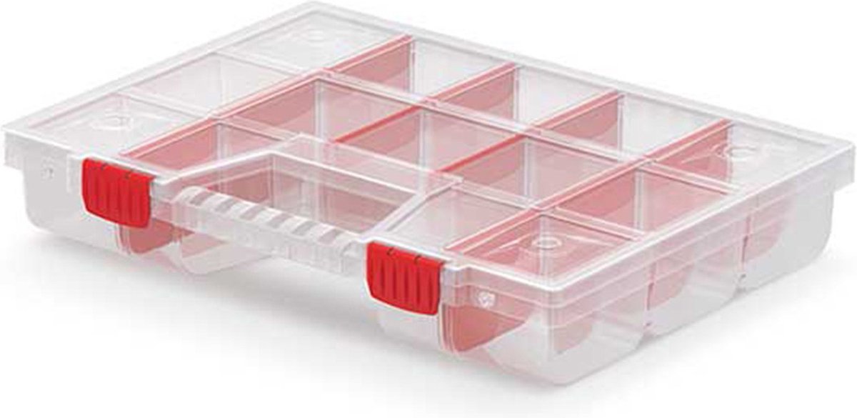 Kistenberg caja de clasificación maleta con compartimentos - clavos tornillos objetos pequeños - 12 compartimentos - plástico - transparente - 39 x 29 x 6,5 cm