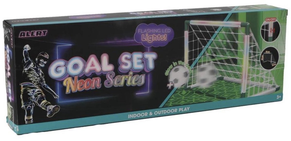 Porta sportiva allerta Otto Simon con luce (al neon) + pallone e pompa, gioca a calcio anche al buio!