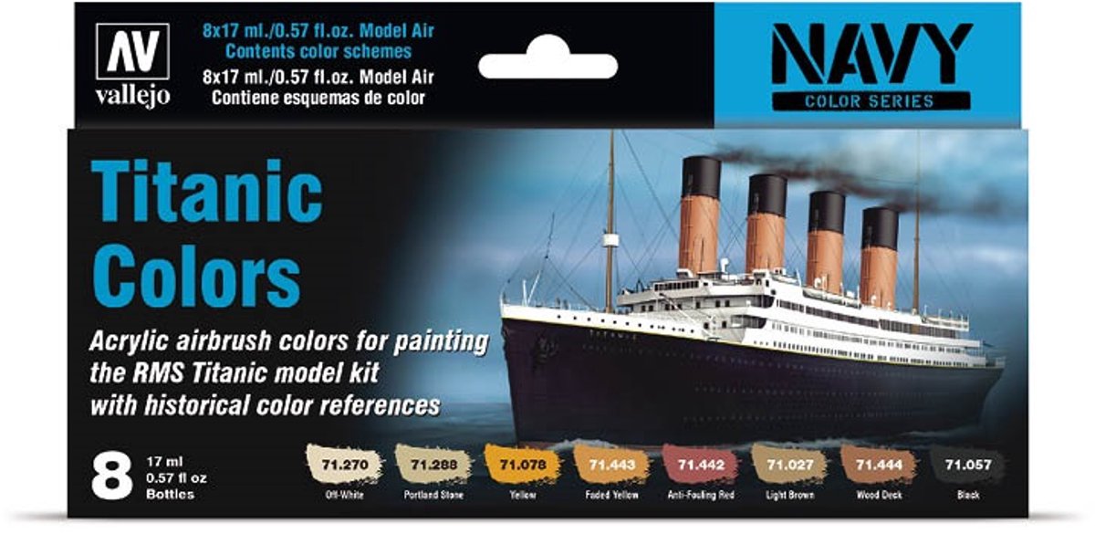 Vallejo hobbyverf schepen - 71646 titanic ship colors - acryl set verf set - 8x 17 ml