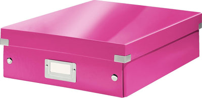 Caja de almacenamiento mediana Leitz wow click store - 85% cartón reciclado - caja clasificadora con compartimentos que ahorra espacio - 28,1 x 10 x 37 cm (ancho x alto x profundidad) - rosa