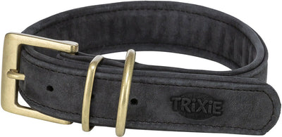 Collare Trixie in pelle nabuk - nero l 47-54x4 cm - bifoderato, anello a D