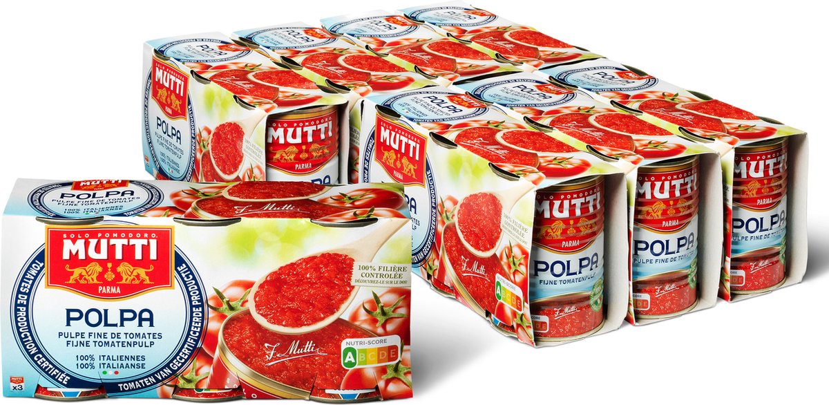 Mutti polpa tomate en dados finamente picado - multipack - 8 x 3 latas de 400gr