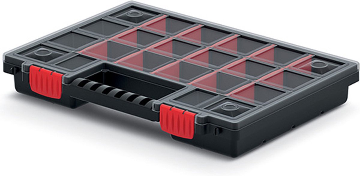 Kistenberg caja de clasificación maleta con compartimentos - clavos tornillos objetos pequeños - 20 compartimentos - plástico - negro - 34 x 25 x 5 cm