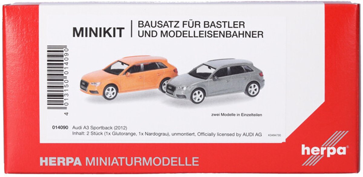Herpa audi a3 (2012), gris naranja (mini kit 2 uds.)