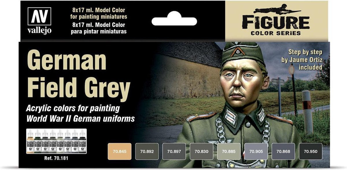Vallejo model color german field grey - 8 kleuren - 17ml - 70181