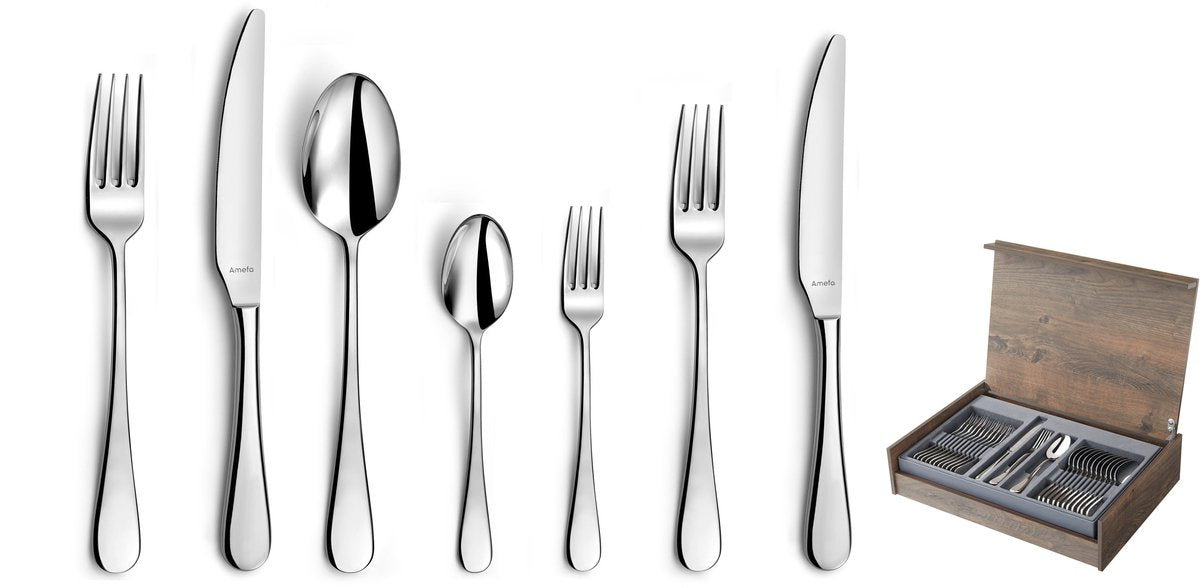 Amefa venus - set di posate da 84 pezzi - per 12 persone - lucide - color argento - in lussuosa scatola di legno