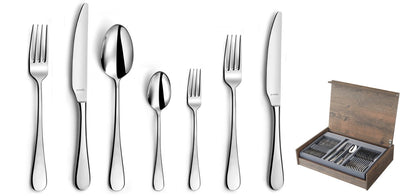 Amefa venus - set di posate da 84 pezzi - per 12 persone - lucide - color argento - in lussuosa scatola di legno