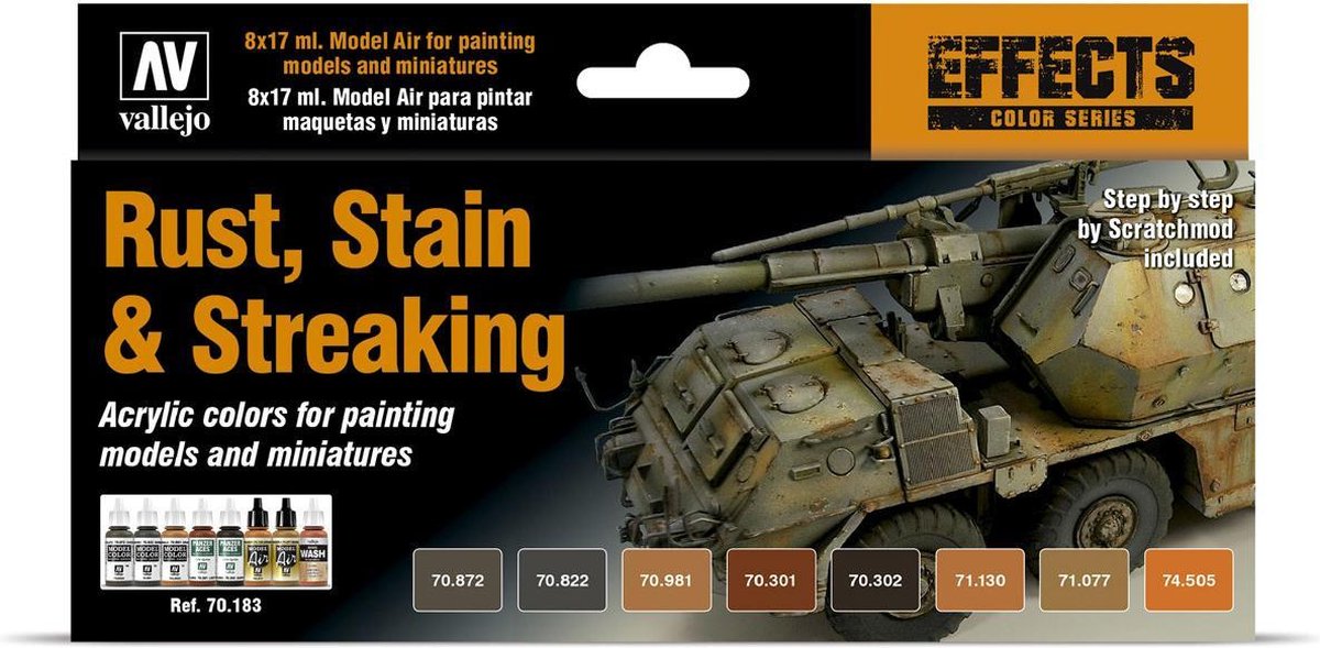 Vallejo model color rust, stain and streaking - 8 kleuren - 17ml - 70183