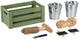 Kinzo tuingereedschap set - tuinierset met houten tuinkist en 2 metalen plantenpotten - tuinaccessoires set voor planten verzorging - kweekset planten met plantlabels set - groen