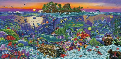 Diamond dotz® pintura de diamantes adultos - piedras redondas - paquete completo - hobby - - dd18.001 - animales - arrecife de coral colorido con isla 132 x 65 cm