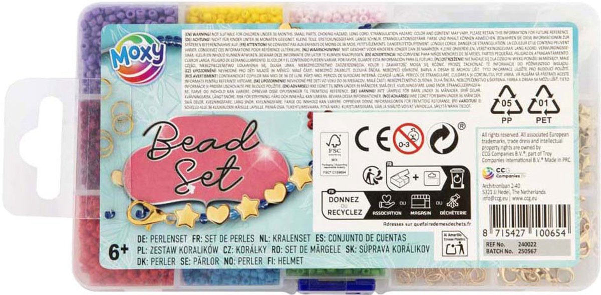 Creative craft group beads in storage box - 9 colors + thread
