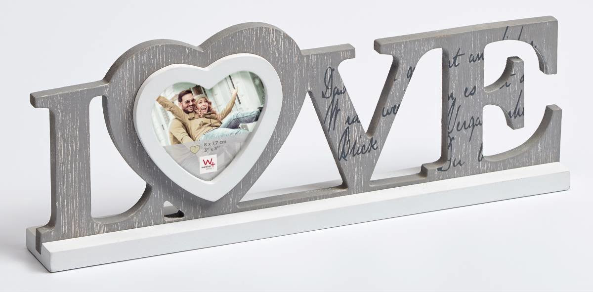 Walther love - marco de retrato de madera - tamaño de foto 8x 7,7 cm - gris blanco