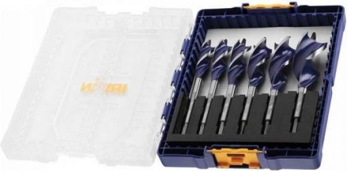 Irwin iw4042202 Set punte per legno 6 pezzi in cassetta - scanalatura blu - 16 18 20 22 25 32 mm