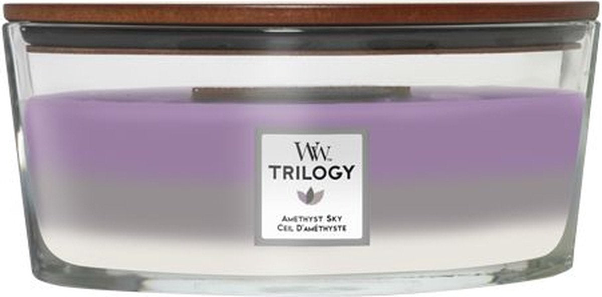 Woodwick heartwick flame trilogy ellipse geurkaars - amethyst sky - 50 branduren