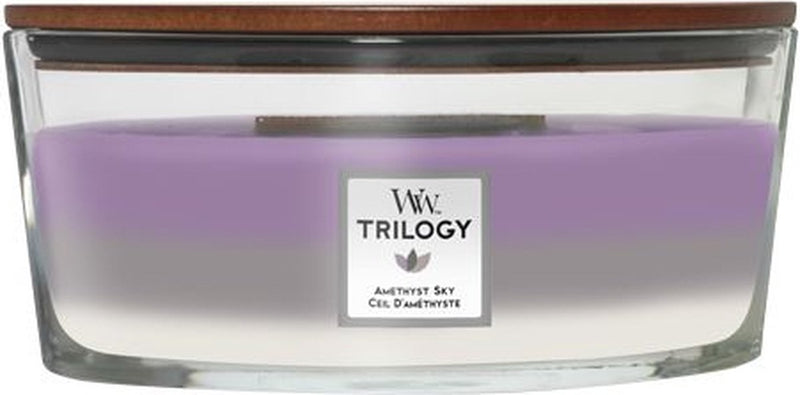 Vela perfumada Woodwick Heartwick Flame Trilogy Ellipse - Cielo amatista - 50 horas de combustión