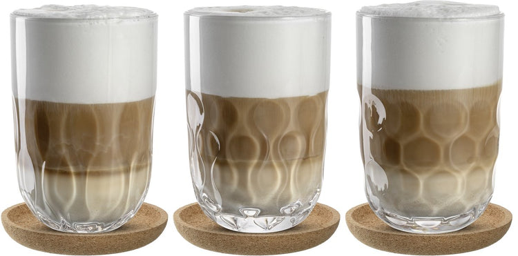 Vaso Leonardo gocce latte macchiato 390ml con posavasos - set 3