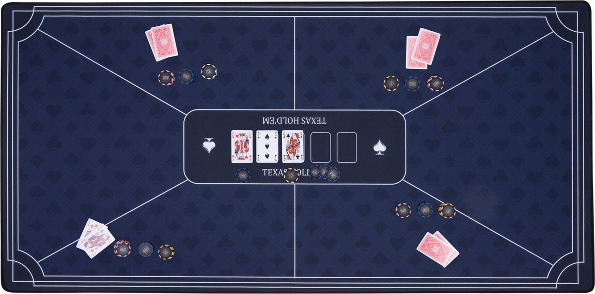 Engelhart pokerkleed blauw 120x60 cm - polyester rubber - glad speeloppervlak - poker dobbel accessoire -