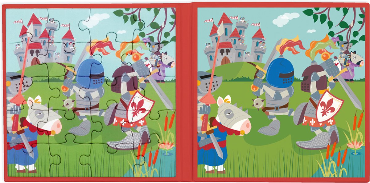 Libro puzzle magnetico da grattare da portare via - cavalieri - 2 puzzle magnetici da 20 pezzi - 3 anni