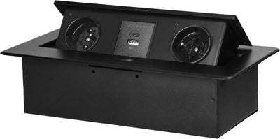 Regleta Orno con USB - regleta emergente con 2 tomas y USB-A USB-C - enchufe de distribución incorporado con acabado en acero inoxidable - enchufe de distribución sin cable - para máx. 3680 vatios - clavija de tierra - negro