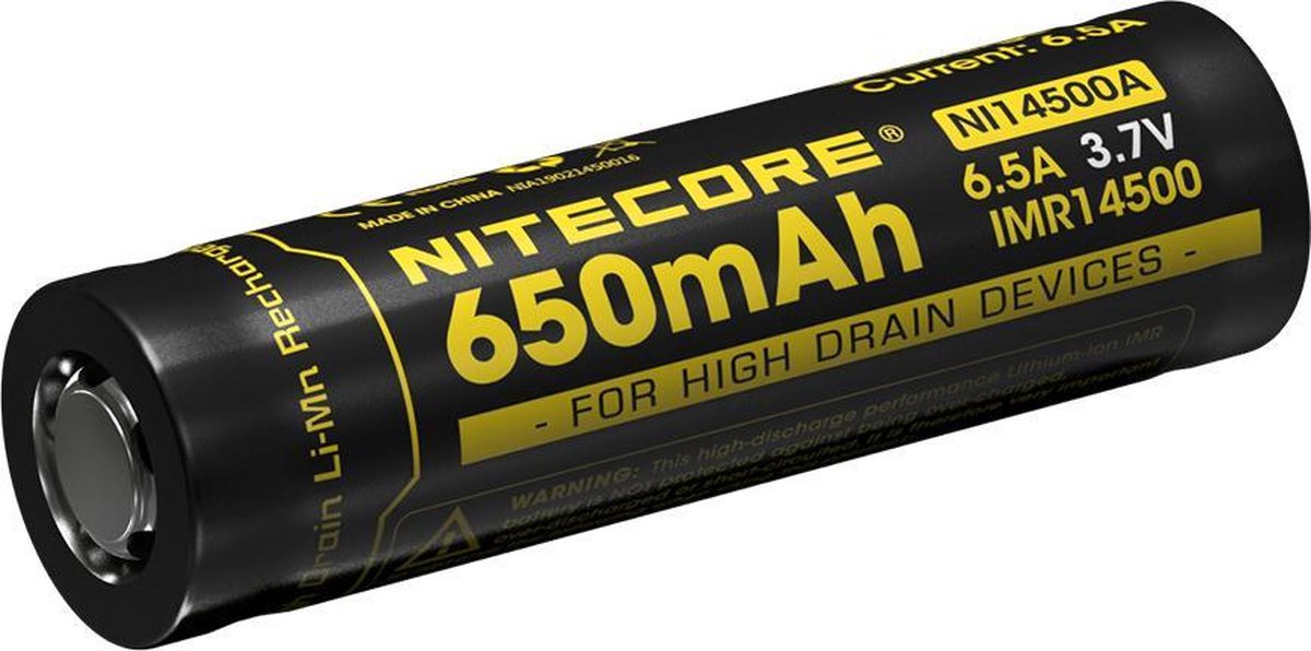 Nitecore batterij imr14500 650mah oplaadbaar button top