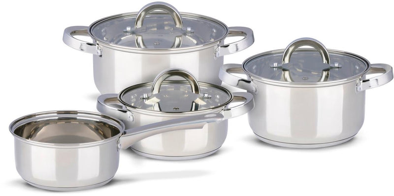 Set di pentole a induzione Alpina 4 pezzi - pentole in acciaio inox con coperchio in vetro - set di pentole adatto a tutte le fonti di calore - set di pentole - set di pentole e padelle