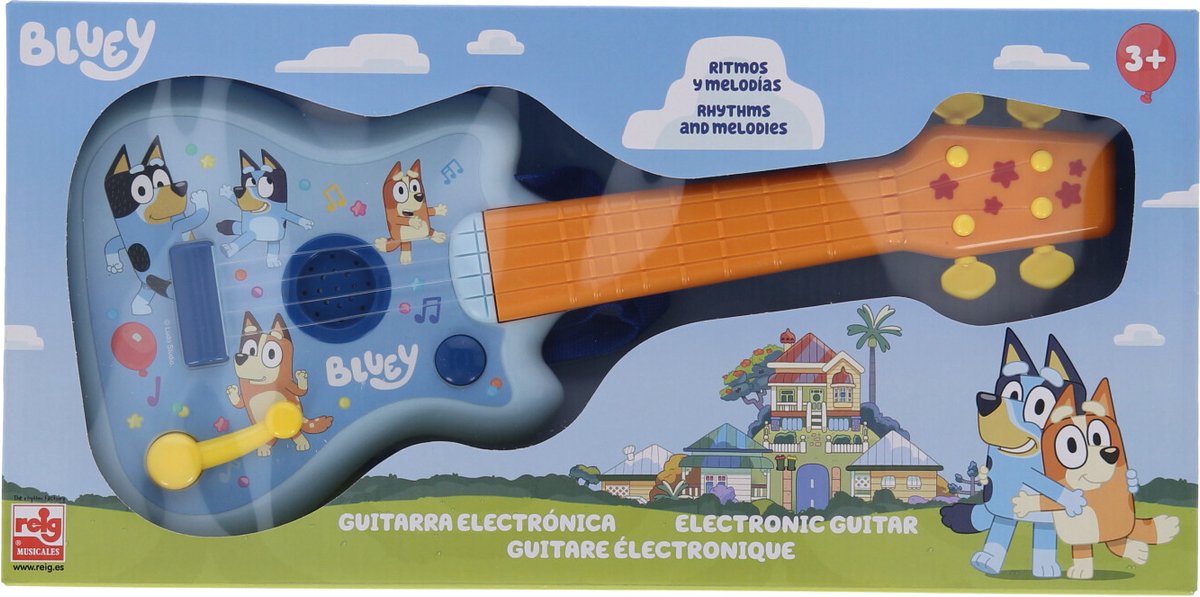 Chitarra elettronica Bluey - con 4 corde, amplificatore ed effetti sonori