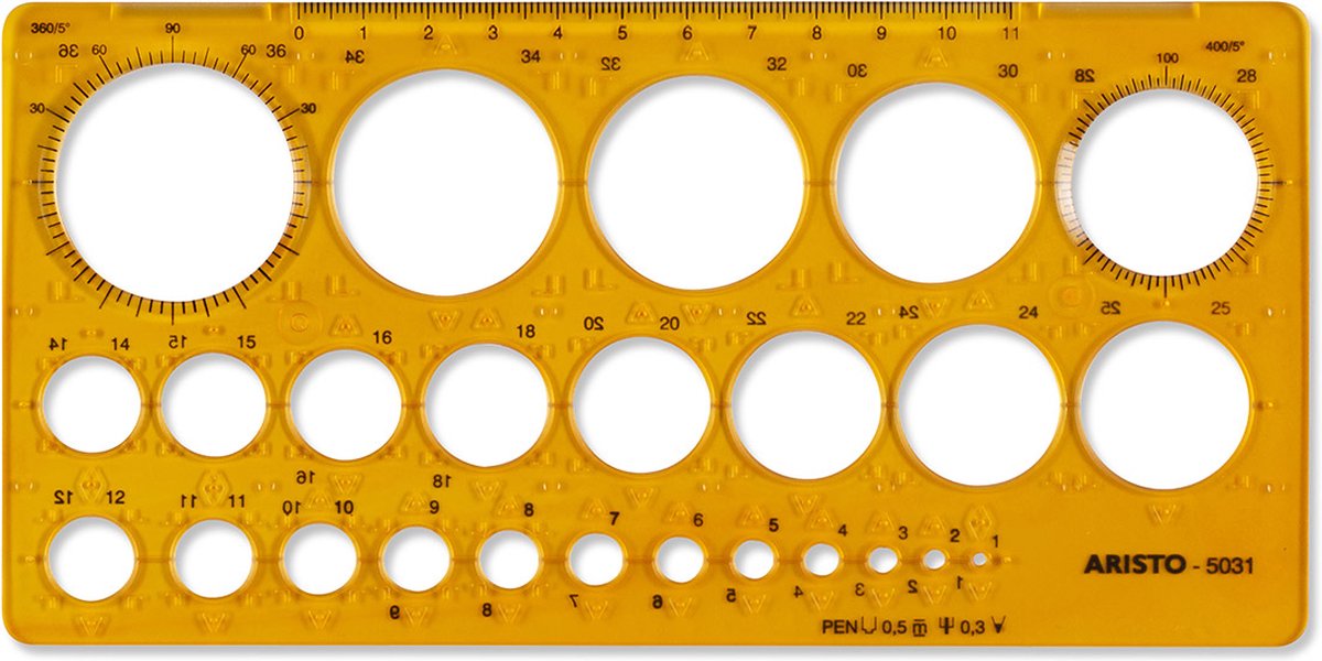 Sagoma cerchio Aristo - dimensioni 200x100mm - diametro da 1 a 36mm - 25 cerchi - arancione trasparente - ar-5031