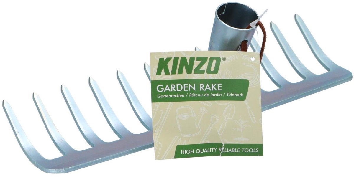 Rastrillo de jardín Kinzo - metal - sin mango - 29,5 cm - 12 dientes - trabajos de jardinería