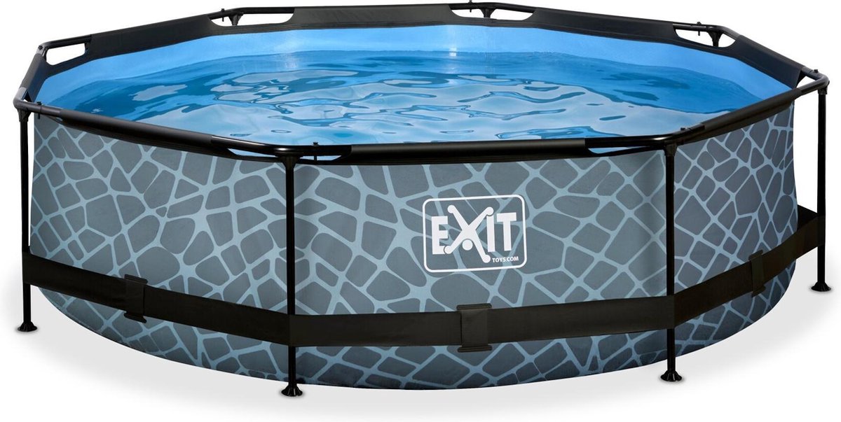 Exit Toys piscina con estructura de piedra de salida ø300 - piscina elevada - con bomba de filtración - redonda - gris