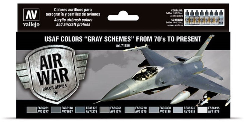 Vallejo hobby paint pittura acrilica - 71156 colori usaf “grey plans” - set di colori acrilici - 8x 17 ml