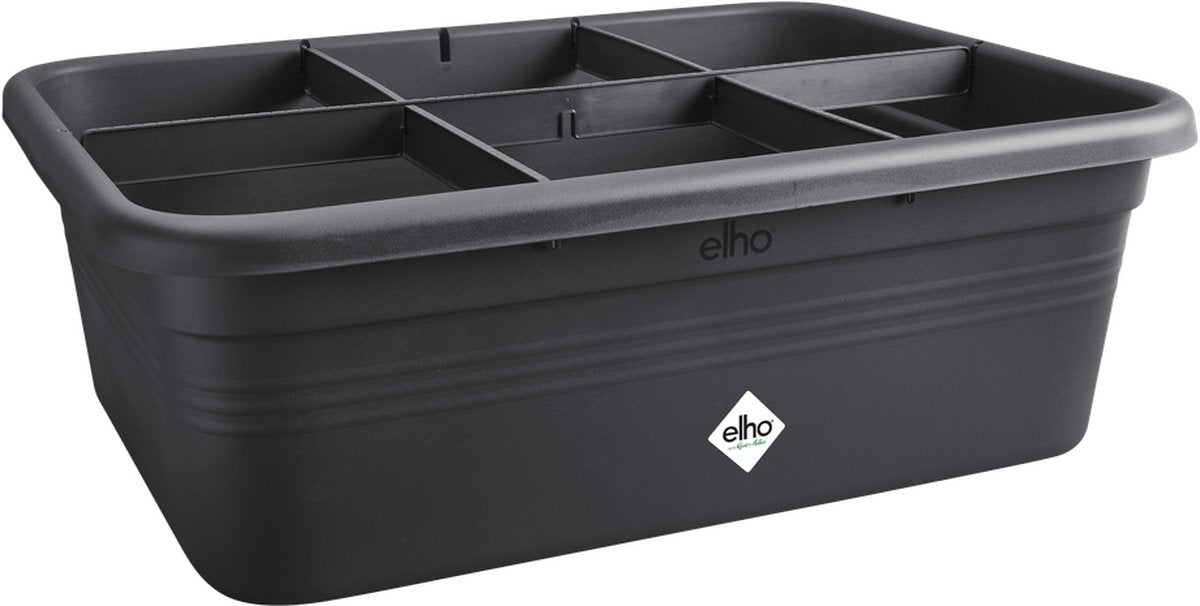 Elho green basics grow garden l - large growing box - vegetable garden box with dividers - 100% recycled plastic - 76.3 x 57.4 x 26.8 cm - living black