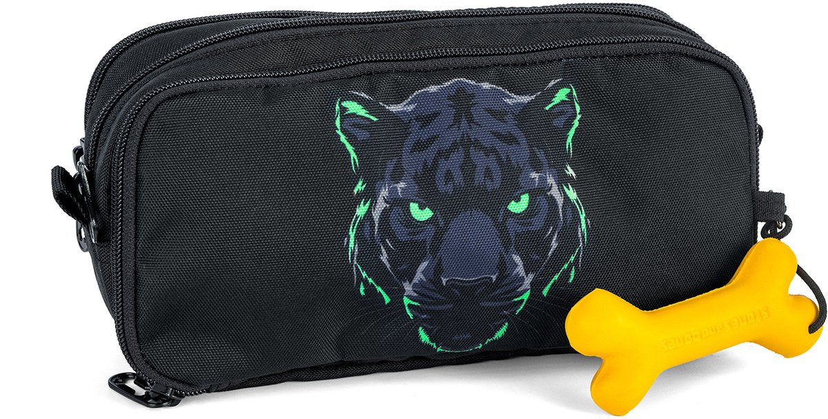 Pietre e ossa Rowan 2.0 - astuccio - astuccio per bambini - 3 scomparti - pantera nera - nero
