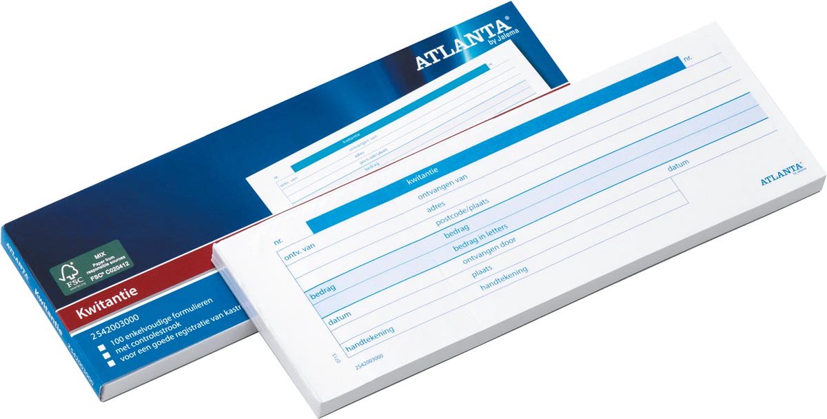 Libretto di ricevute Djois Atlanta - 74 x 210 mm - testo in olandese - 100 fogli - FSC - confezione risparmio 5 pezzi
