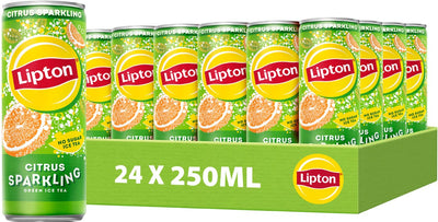 Lipton ice tea sparkling green blik - citrus - zero sugar - 24 x 250 ml - voordeelverpakking