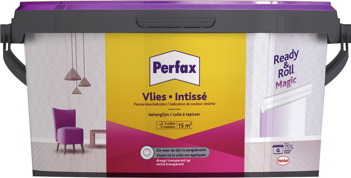 Perfax ready roll vlies magic behanglijm 2.25 kg | 100% kleurenbeeld tijdens het behangen | magic vlies behanglijm droogt transparant