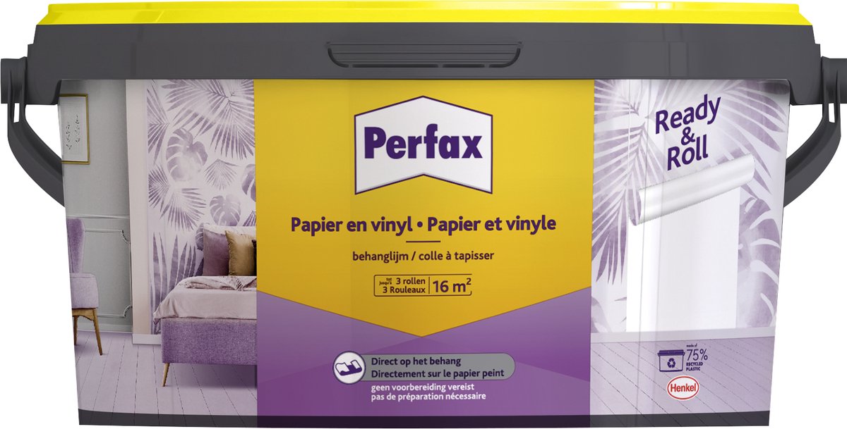 Perfax ready roll carta da parati adesiva carta vinilica 2,25 kg | tappezzare rapidamente e facilmente | per carta e vinile