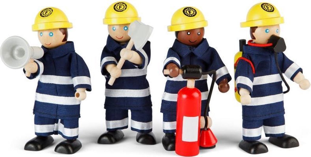 Tidlo Houten Dollhouse Dolls FireFighters, 4st.