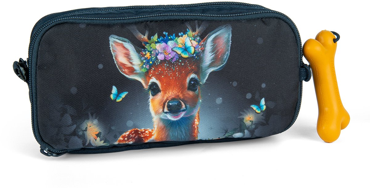 Pietre e ossa Rowan 2.0 - astuccio - astuccio per bambini - 3 scomparti - fata cerbiatta - blu scuro