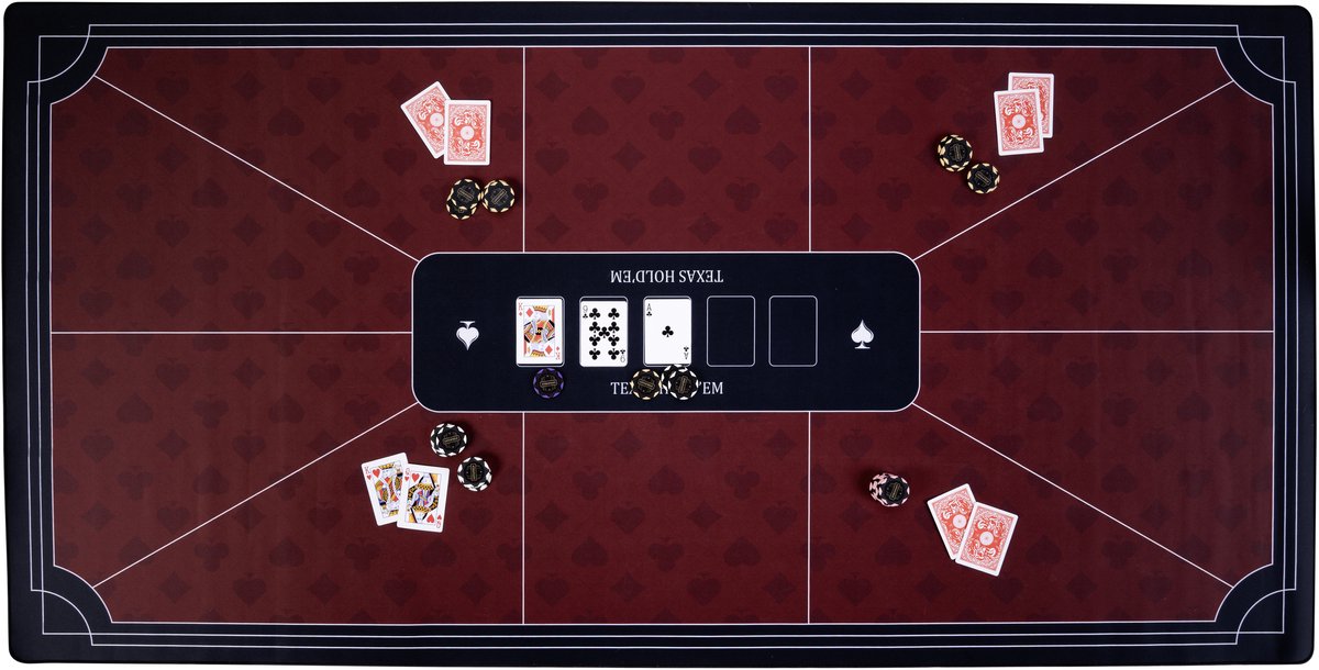 Engelhart pokerkleed rood 180x90 cm - polyester rubber - glad speeloppervlak - poker dobbel accessoire -