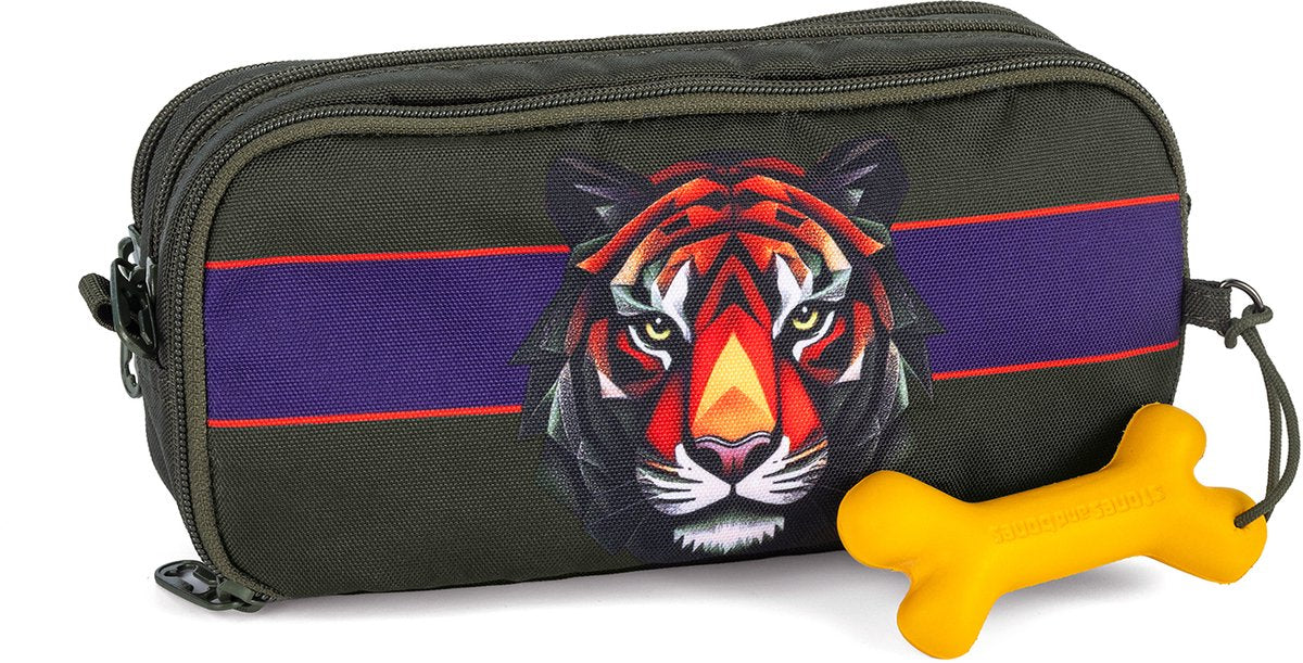 Pietre e ossa Rowan 2.0 - astuccio - astuccio per bambini - 3 scomparti - sfaccettatura tigre - kaki