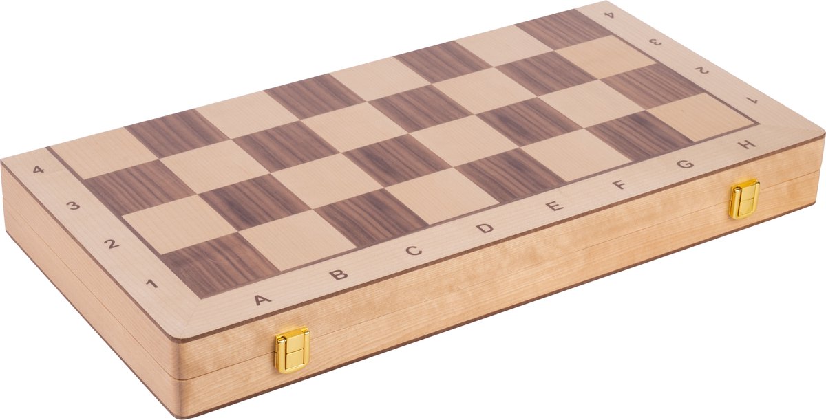 Set di scacchi pieghevoli Engelhart - 32 pezzi - legno di acero noce - tavola di lusso con coordinate - altezza re 90 mm -