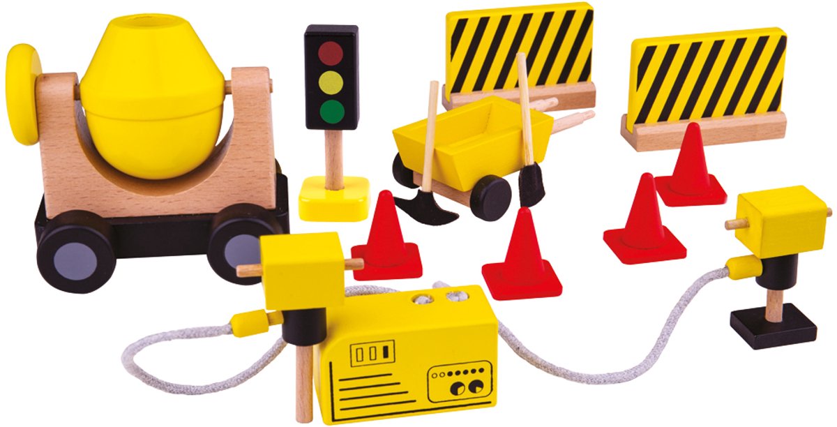 Tidlo wooden dollhouse construction workers construction material, 13dlg.