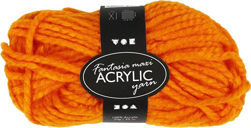 Creativ company hilo acrílico fantasia, l: 35 m, maxi, naranja neón, 50 g 1 ovillo