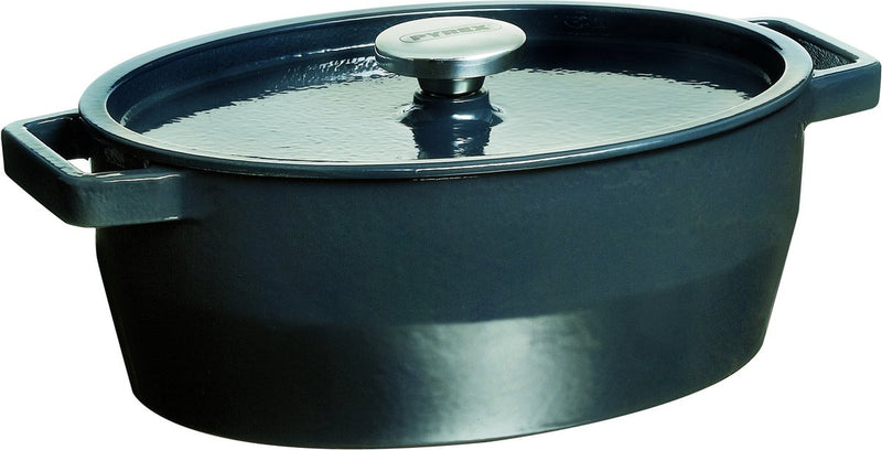 Cazuela de cocción lenta Pyrex ovalada - hierro fundido - 5,8 litros - gris