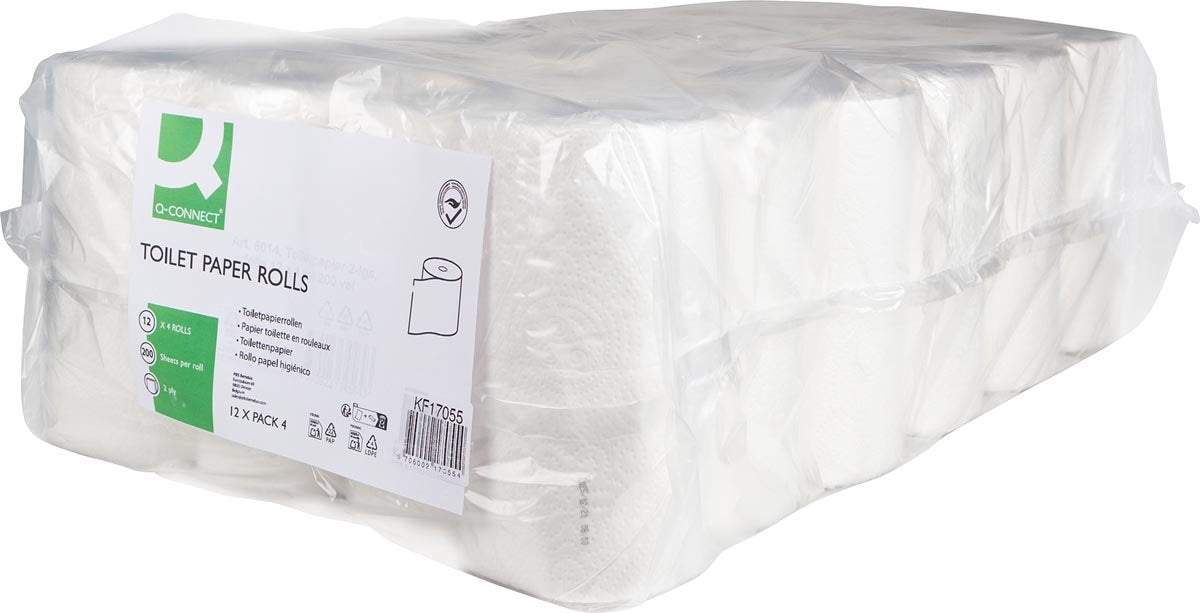 Q-connect toiletpapier, 2-laags, 200 vel, pak van 12 x 4 rollen