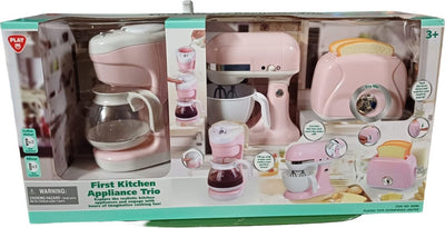 Juega la batidora de cocina, cafetera y tostadora rosa, 7dlg.