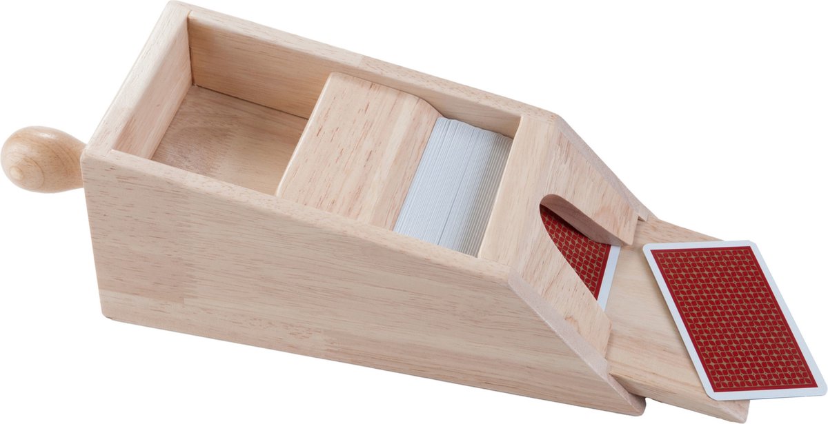 Zapatilla Longfield Black Jack - madera - con asa - adecuada para 4 barajas de cartas - 28 x 11,5 x 9,5 cm - corazón de ángel